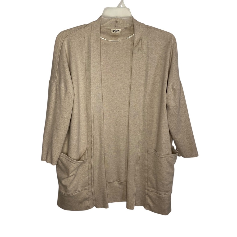 Pact Womens Tan Organic Cotton 3/4 Sleeve Open Front Cardigan Pockets XL